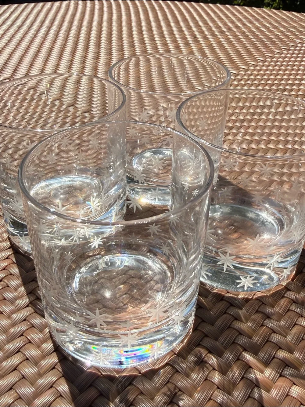 Crate & Barrel Double Old Fashioned Glasses Etched Starburst MCM Cocktail Set